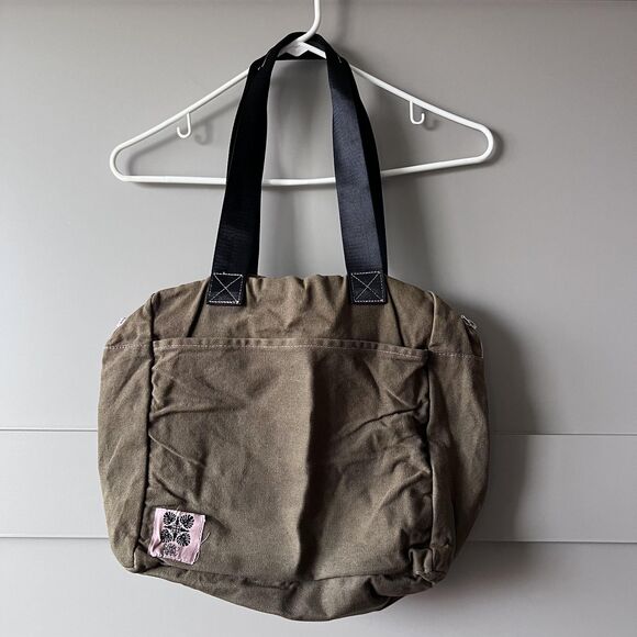Lola Pilar Hawaii Tote Shoulder Bag Waxed Canvas Olive Pink Tyvek Lining YKK Zip - Picture 1 of 11